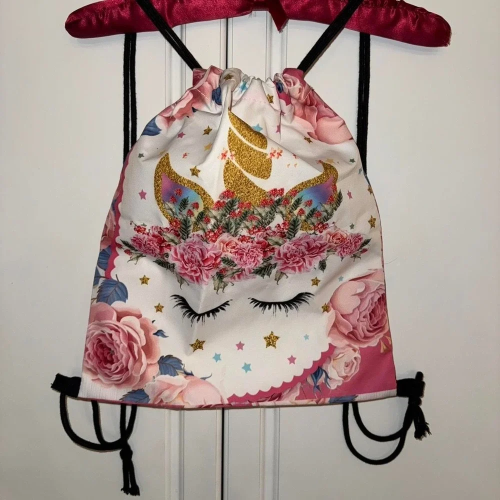 Unicorn Pink Floral Drawstring Backpack Cute drawstring backpack New Condition